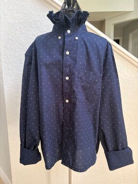 Navy Polka Dot Button-Up Shirt M